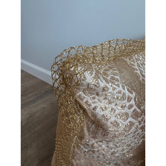 Set of 2 Handmade Satin Geometric Textured Champagne Throw Pillows - Picture 3 of 5